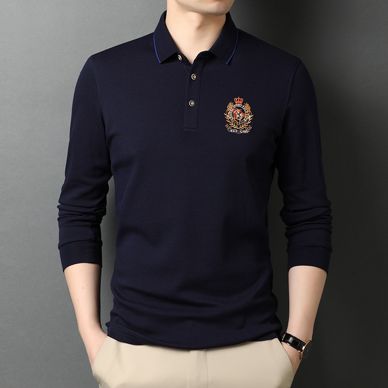 春秋丝光棉长袖T恤男翻领打底衫中年男士休闲潮流体恤D880-P85,男装T恤,电商B212（原钱塘6029）