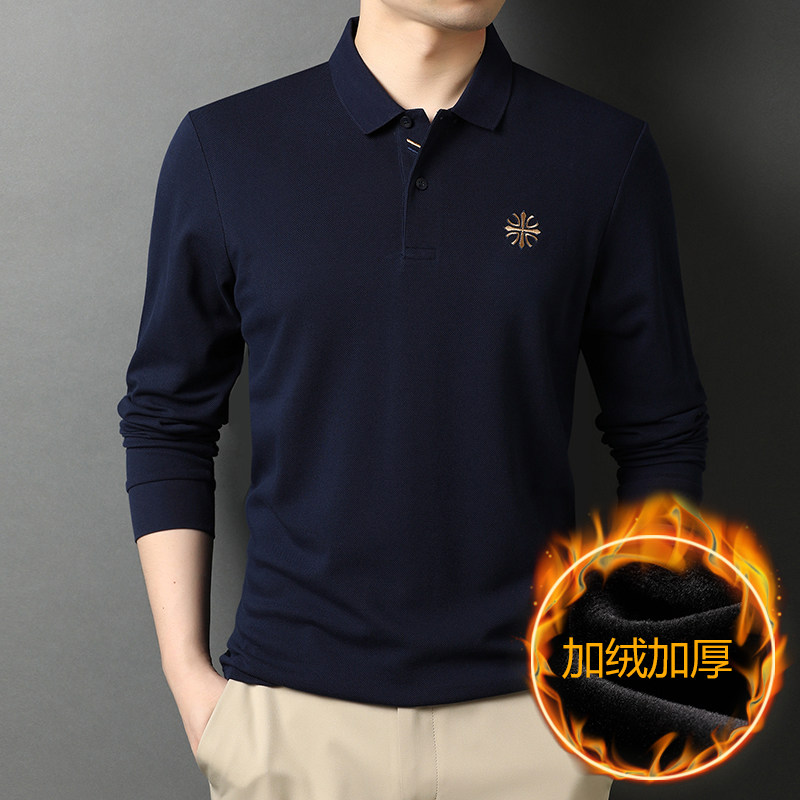纯色长袖t恤男加绒保暖polo衫男士休闲翻领打底衫D6617-1-P100,男装T恤,电商B212（原钱塘6029）