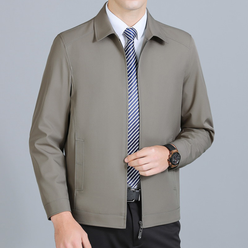 春季新款男装外套中年男士商务休闲纯色翻领夹克男薄款S882-P110，男装夹克，电商B212（原钱塘6029）