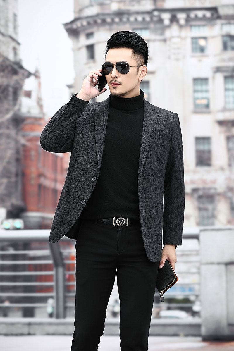 新款中青年男士修身西装商务休闲西服外套秋装KCN20712-1-P170,男装西服,电商B212（原钱塘6029）