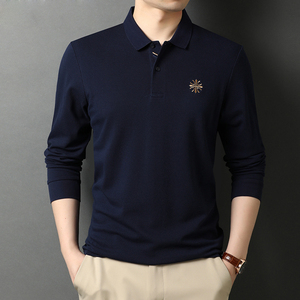 男士纯棉长袖t恤春秋中年男装商务休闲纯色打底polo衫21D6617-P75图片