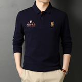 主推纯棉T恤男长袖春秋季中年男士休闲绣标打底POLO衫21D6626-P70，男装T恤，电商B212（原钱塘6029）