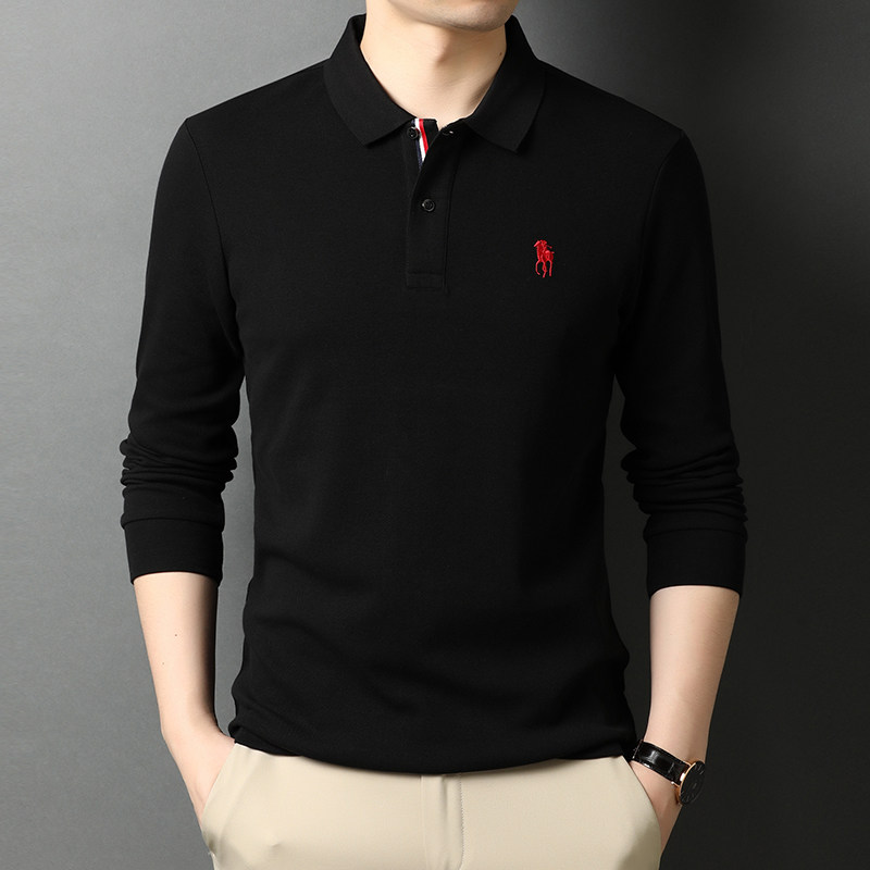 纯棉长袖T恤男翻领POLO衫春秋男士商务休闲宽松打底衫D8891-P78,男装T恤,电商B212（原钱塘6029）
