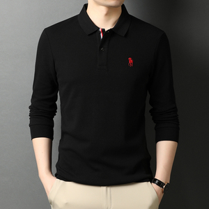 纯棉长袖T恤男翻领POLO衫春秋男士商务休闲宽松打底衫D8891-P78图片
