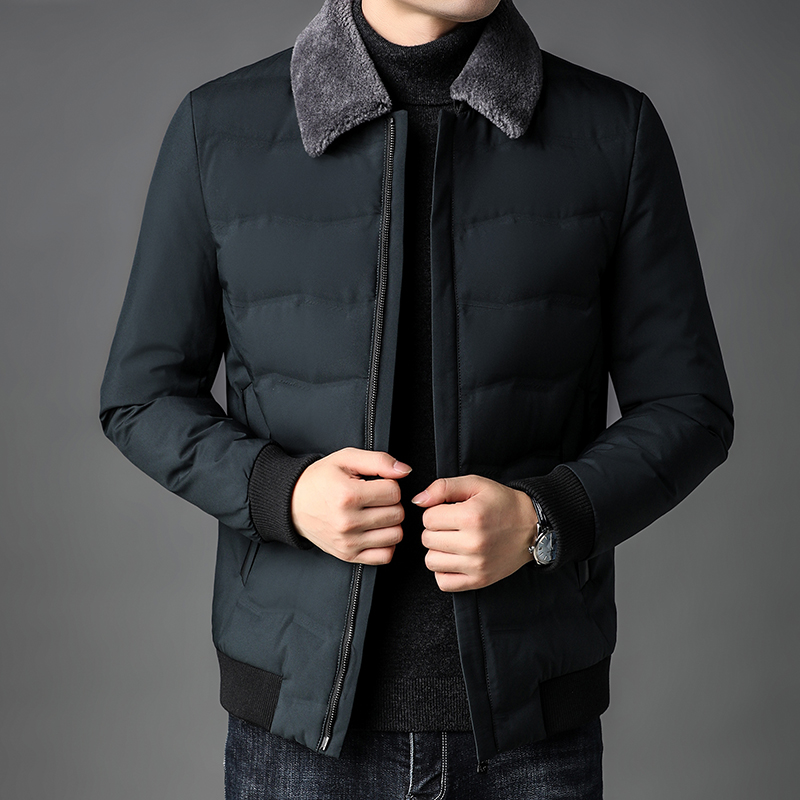 羽绒服冬季男短款脱卸羊毛领休闲翻领中年男士冬装外套K31-P245，男装羽绒服，电商B212（原钱塘6029）