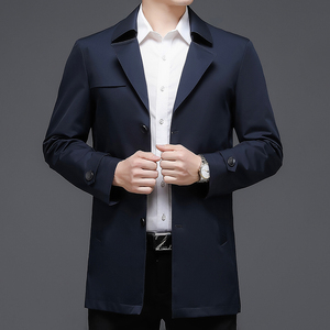 2021秋季新款男士纯色中长款休闲风衣翻领外套男KCN20222-68图片