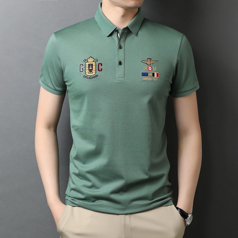 爸爸夏装短袖t恤休闲纯色男士POLO衫夏季中年上衣QLM88157-P75,男装T恤,电商B212（原钱塘6029）