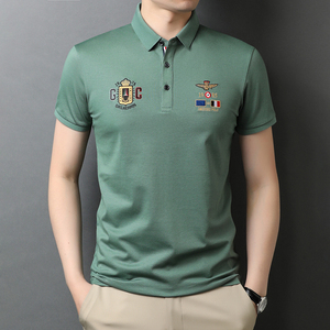 爸爸夏装短袖t恤休闲纯色男士POLO衫夏季中年上衣QLM88157-P75图片