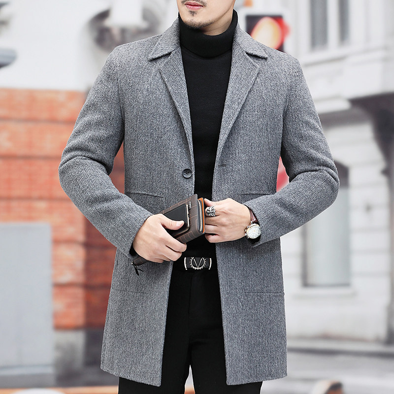 双面呢大衣男中长款秋冬季中年男士西装领羊毛呢子外套Q1921-P450，男装毛呢大衣，电商B212（原钱塘6029）