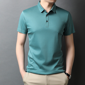 丝光棉短袖t恤男夏季新款纯色翻领百搭男士半袖体恤QLM88203-P75图片