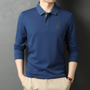 男士长袖T恤男纯色翻领打底Polo衫春季中年休闲打底衫21D6688-P70图片