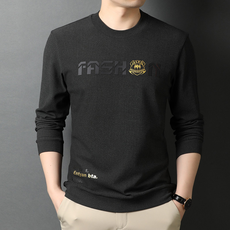 2021新款男士长袖T恤polo衫男圆领纯色字母印花体恤QLM55184-P80,男装T恤,电商B212（原钱塘6029）