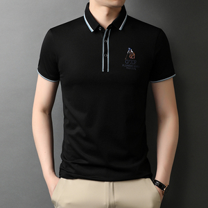男装短袖t恤男2021夏季新款翻领透气男士休闲polo衫QLM88162-P75,天蓝色瓢鞋怎样搭配图片