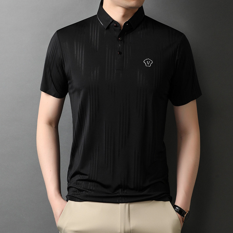 男士翻领短袖POLO衫男夏季休闲简约纯色刺绣潮流T恤QLM88128-P75图片