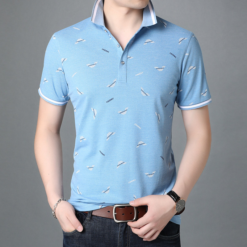 夏季翻领纯棉短袖t恤男士印花商务休闲polo衫上衣AJY2096-P65,男装T恤,电商B212（原钱塘6029）
