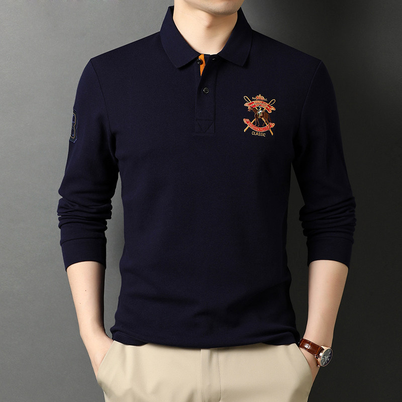 长袖T恤男纯棉翻领打底POLO衫男士休闲绣标体恤潮流男装D6679-P78,男装T恤,电商B212（原钱塘6029）
