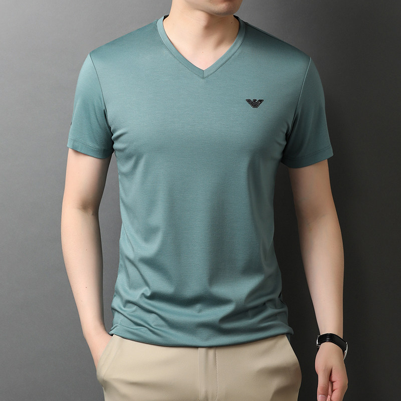 秋季新款短袖t恤男士V领潮流纯色衣服宽松体恤QLM88231-P65,男装T恤,电商B212（原钱塘6029）