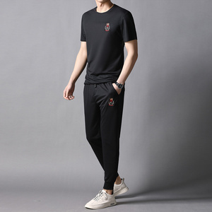 运动套装男短袖夏季薄款潮宽松休闲跑步服纯棉T恤两件套AJY09-P85,跑步鞋秋天穿搭图片