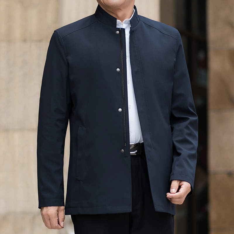 爸爸装夹克外套男春秋季新款中年男士休闲中长款上衣N19032-P135,男装夹克,电商B212（原钱塘6029）