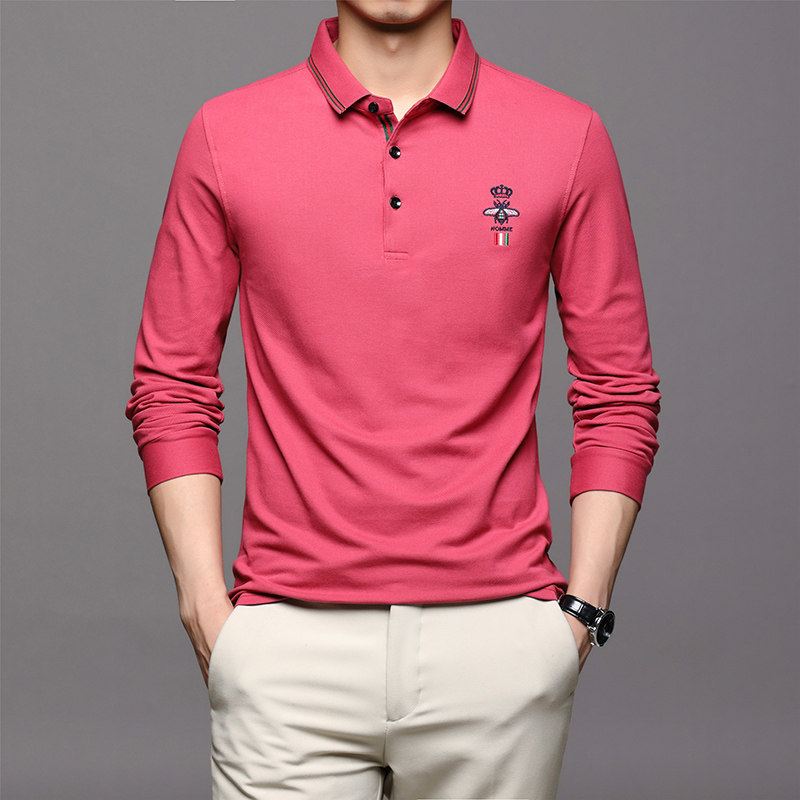 2021秋季新款POLO衫男宽松纯色纯棉刺绣徽章长袖t恤LJ8241-P70,男装T恤,电商B212（原钱塘6029）