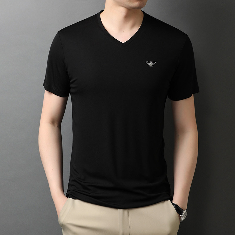 秋季新款短袖t恤男士V领潮流纯色衣服宽松体恤QLM88231-P65,男装T恤,电商B212（原钱塘6029）