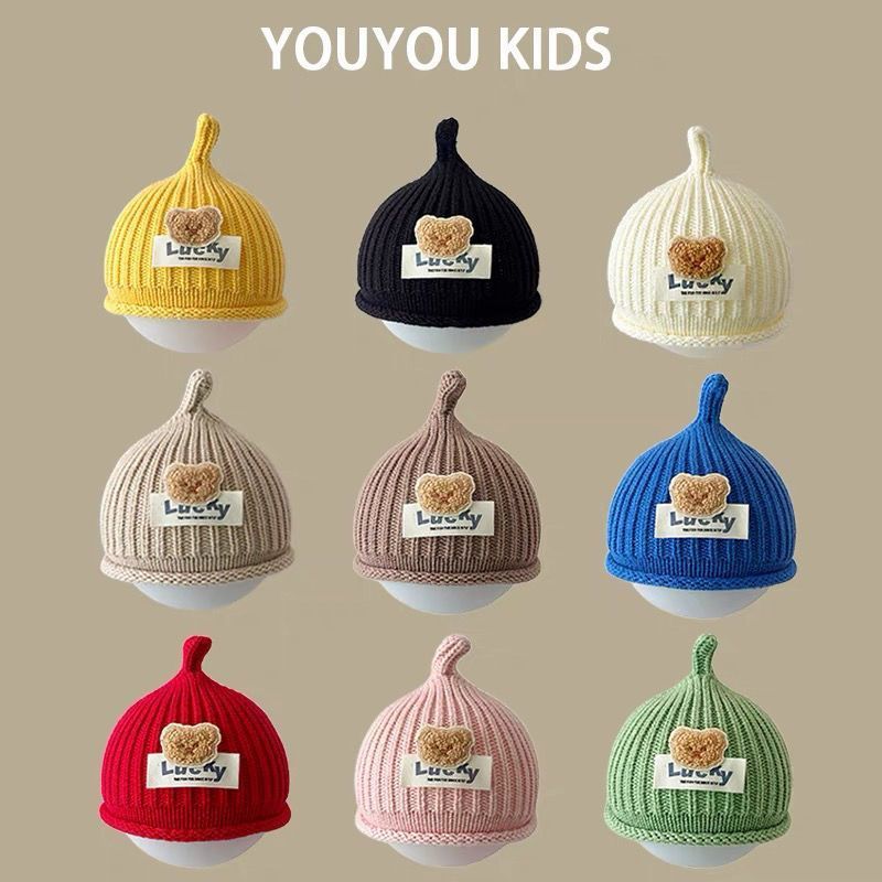 套头帽保暖韩版帽子超萌宝宝毛线揪男女帽婴儿可爱帽秋冬季揪针织