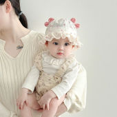 婴儿帽子春夏薄款 遮阳防晒松紧渔夫帽女宝宝甜美蝴蝶结小月龄盆帽