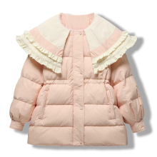 秋冬新款羽绒服女中长款海军花边娃娃领收腰加厚甜美鸭绒学生外套