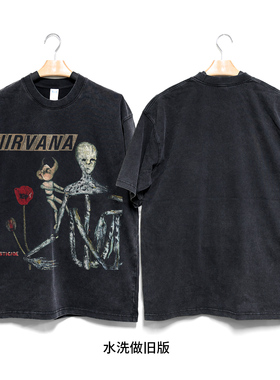 Retro47涅槃乐队Nirvana周边美式复古Vintage水洗做旧T恤男女短袖