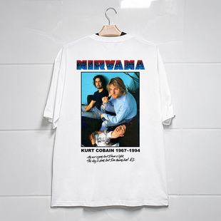 Retro47涅槃乐队Kurt Cobain Nirvana印花男女宽松vintage短袖T恤
