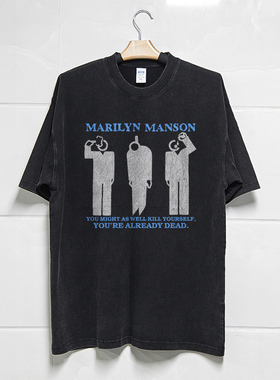 Retro47 玛丽莲曼森美式复古嘻哈说唱vintage水洗做旧宽松短袖T恤