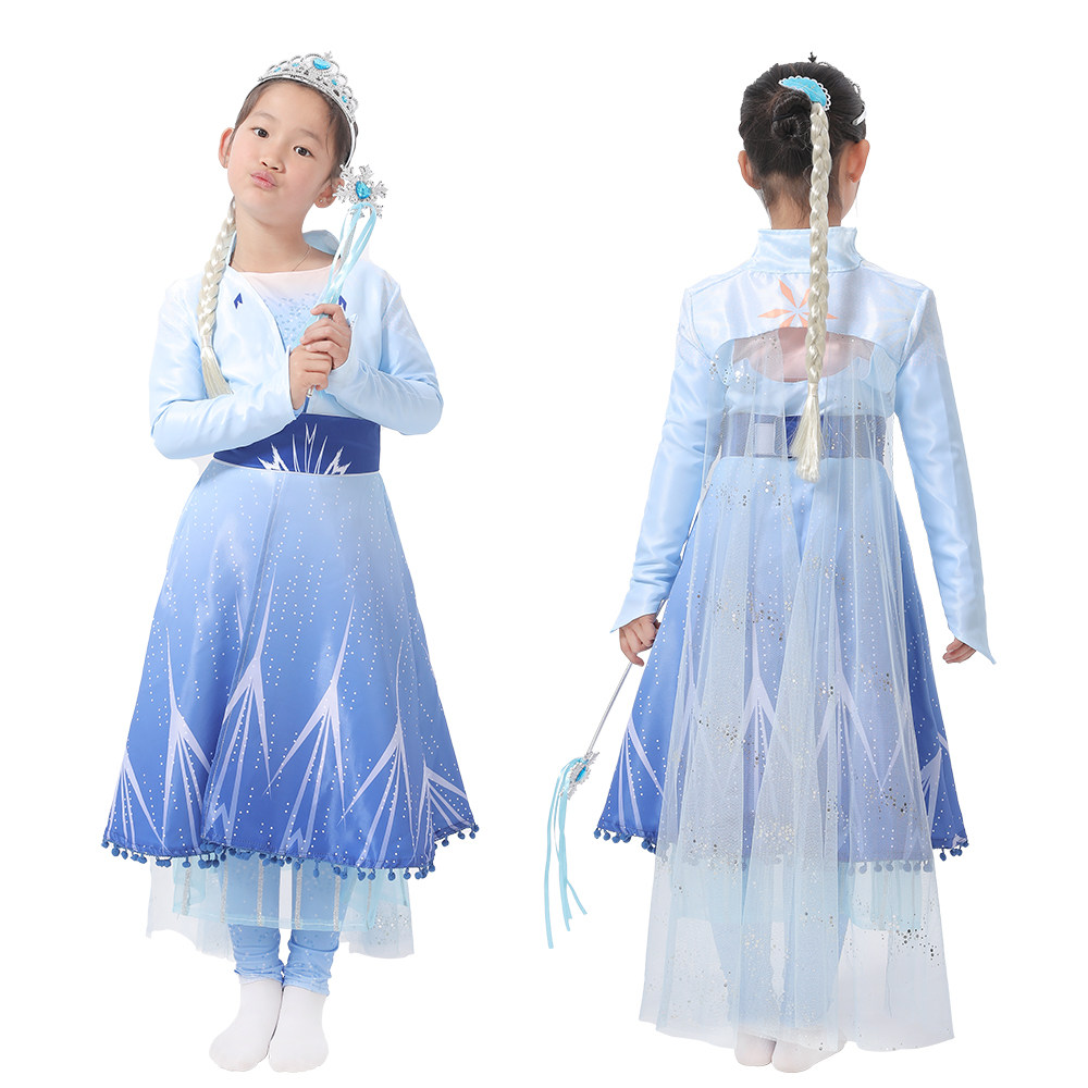 ハロウィンの雪と雪の女王エルサの王女の外套のエルサの役は舞台の服装を演じます