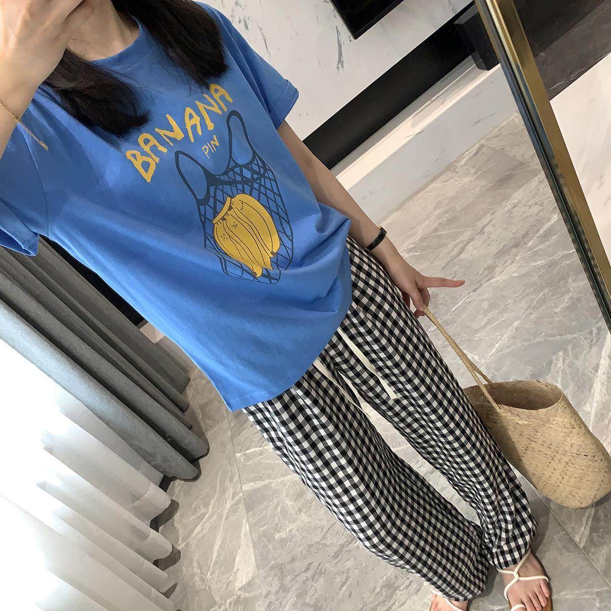 韩版新款夏季薄款雪花棉宽松休闲百搭香蕉印花短袖圆领T恤上衣潮