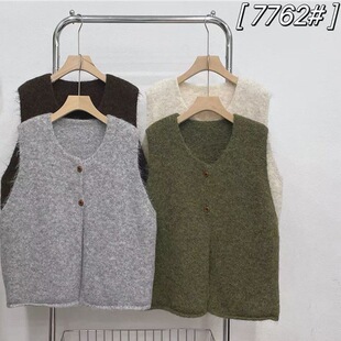复古百搭毛绒绒马甲女背心韩系简约软糯含8%羊毛香蕉宽松叠穿针织