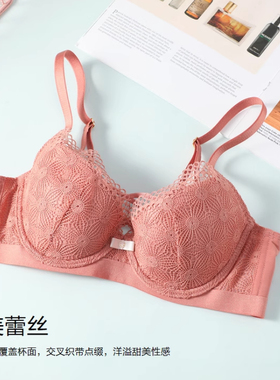 芬狄诗国风少女薄款文胸女浮雕蕾丝大胸集中侧收夹碗内衣FB00296