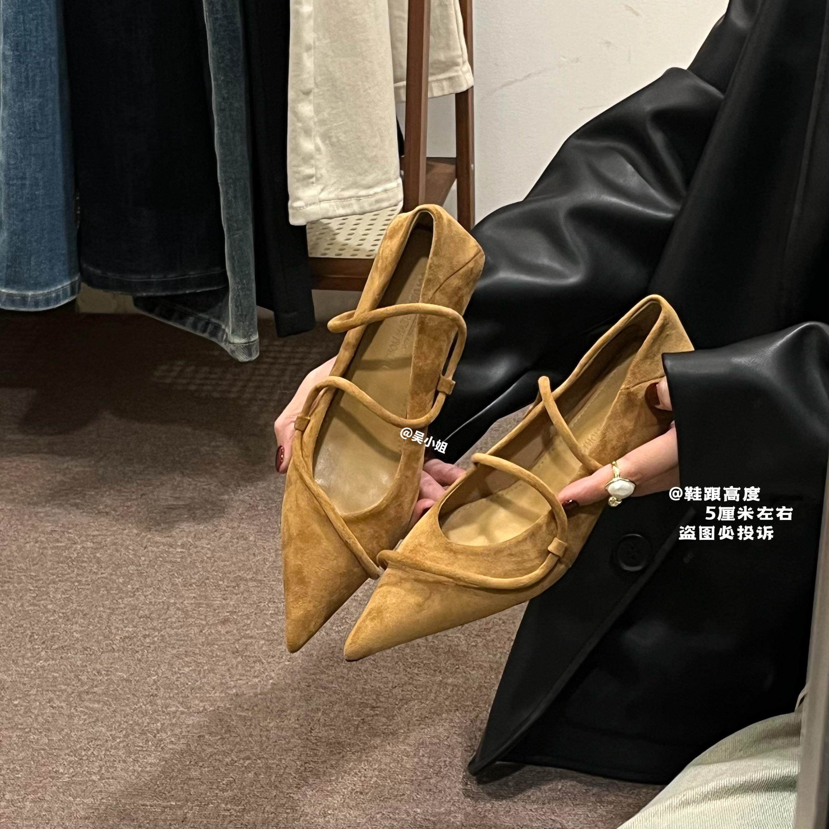 不掉跟！2026春季新款小众设计感高跟鞋时尚百搭绒面复古尖头单鞋
