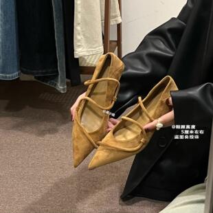 不掉跟！2026春季新款小众设计感高跟鞋时尚百搭绒面复古尖头单鞋