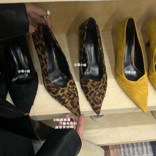 2026春季新款气质百搭时尚性感豹纹尖头浅口高跟鞋法式细跟单鞋
