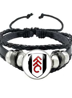 英超球队队徽曼联曼城切尔西热刺阿森纳球迷周边黑色按扣皮绳手链