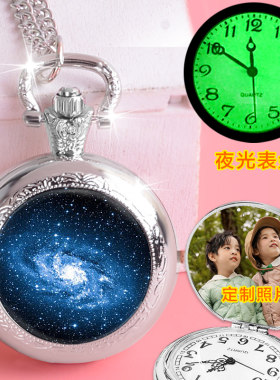 银河星空怀表项链复古翻盖挂表学生创意礼物项链表可爱定制图片