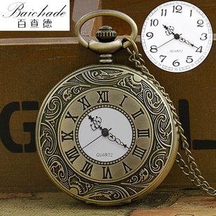 复古翻盖怀表古风学生罗马字男女项链老式石英大数字老人挂表礼物