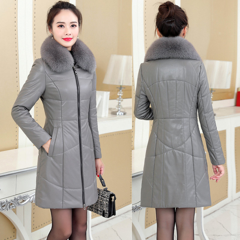 2025新款海宁皮衣女加绒加厚中长款大码冬装外套妈妈装毛领皮棉衣