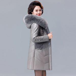 皮羽绒服女中长款海宁皮衣2023新款妈妈棉服冬季大码女装皮草外套