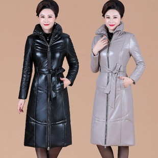 2025新款真皮羽绒服女长款过膝冬装皮大衣加绒加厚妈妈装皮衣外套
