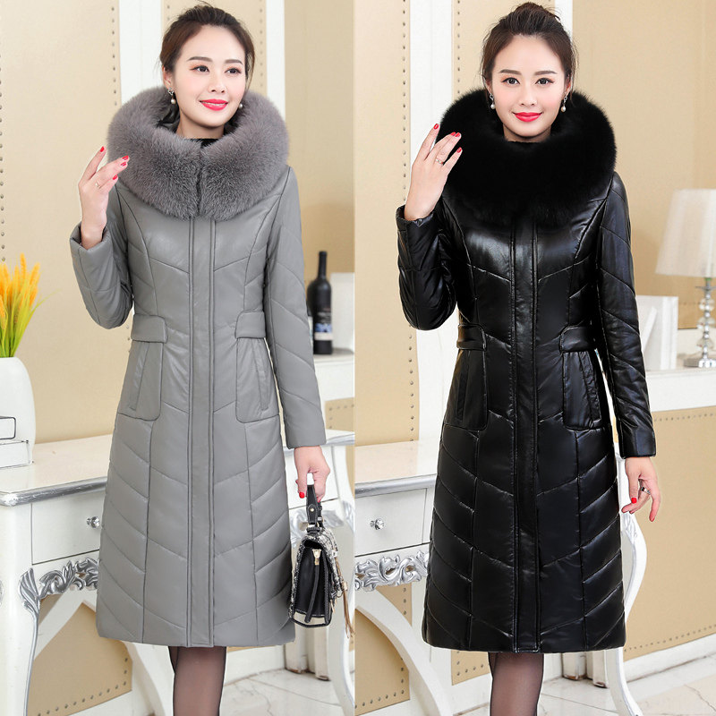 2025冬季新款真皮羽绒服女长款海宁皮衣加绒皮大衣妈妈装皮草外套