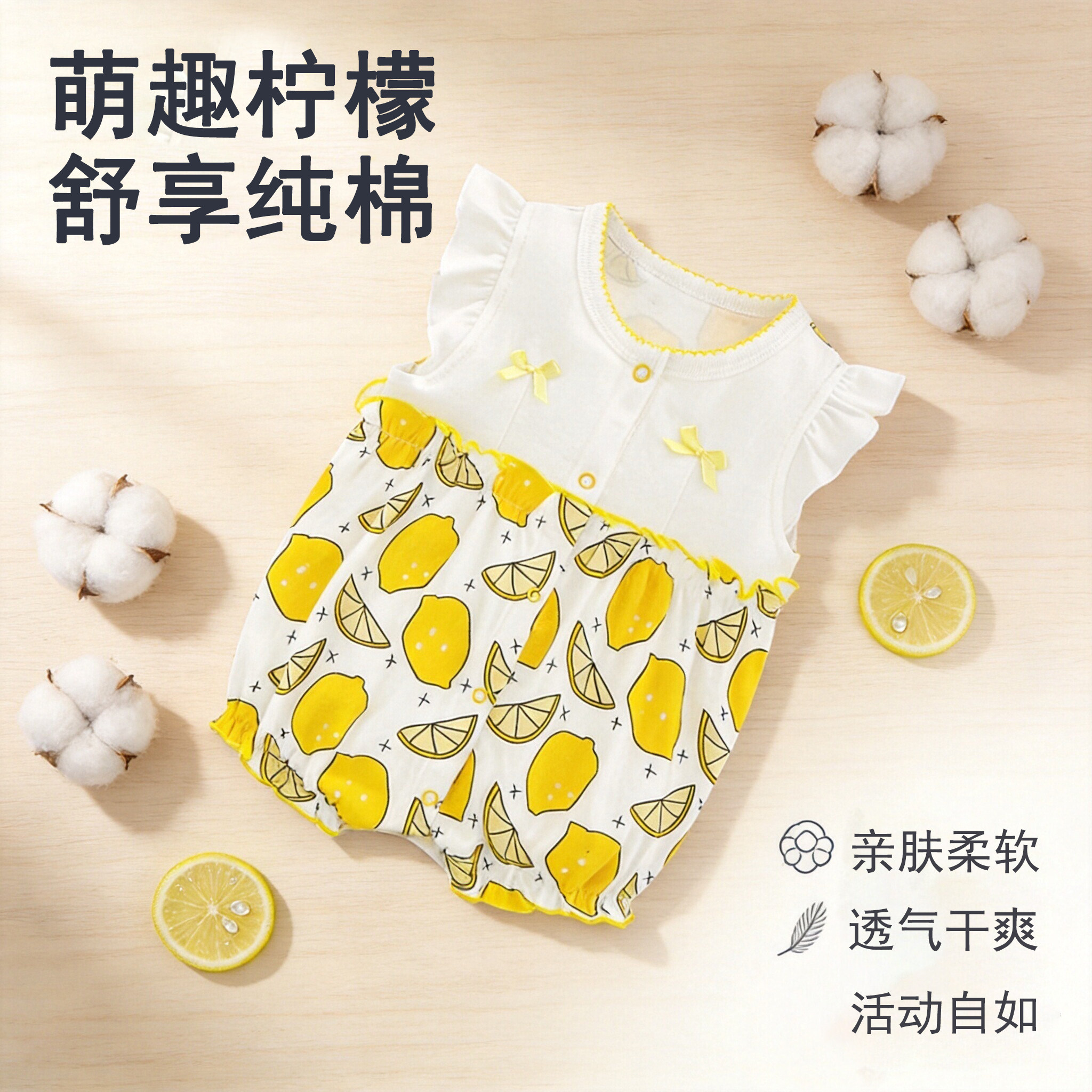 夏季薄款女宝宝纯棉短爬服