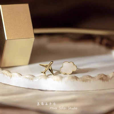 S925银针韩风可爱迷你耳钉不对称飞机云朵耳环小巧学生耳饰品2167