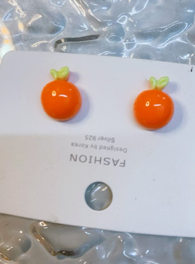 圆圆的桔子酱原创手工新款水果小众耳钉925银可爱小橘子趣味耳夹