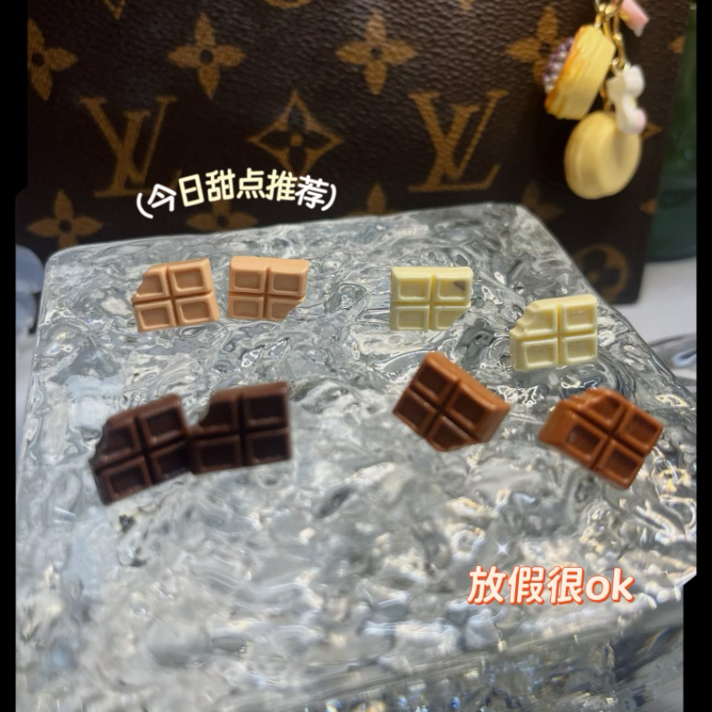 爱吃巧克力原创手工小众甜品耳钉925银针仿真美食设计感蚊香耳夹