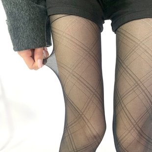 个性薄款黑色菱形格子丝袜女菱格高个子加长黑丝连裤袜渔网袜子